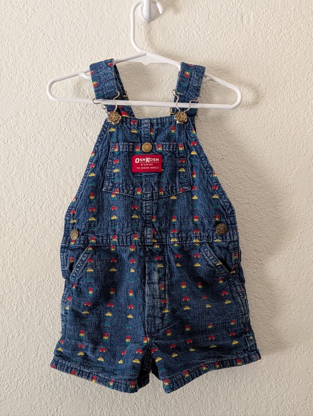 Vintage Oshkosh B'gosh Cars Denim Jean Vestbak Short Overalls Size 4T